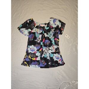 Koi Demi Water Garden XS Scrub Top 100% Cotton NWT Floral Lightweight Cute Nurse